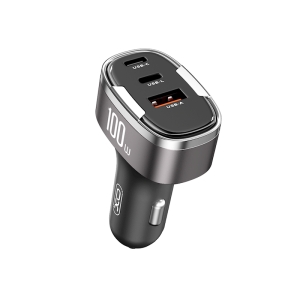CL adaptér XO (CC61) 1x USB A, 1x USB C, 1x Lightning, QC 3.0, PD 100W, grey