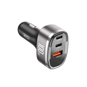CL adaptér XO (CC61) 1x USB A, 1x USB C, 1x Lightning, QC 3.0, PD 100W, grey