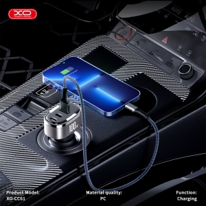 CL adaptér XO (CC61) 1x USB A, 1x USB C, 1x Lightning, QC 3.0, PD 100W, grey