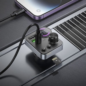 Transmiter FM Bluetooth Hoco E86, 2x USB A 1x USB C PD 48W, QC 3.0, barva černá