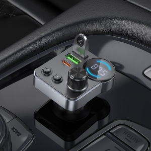 Transmiter FM Bluetooth Hoco E86, 2x USB A 1x USB C PD 48W, QC 3.0, barva černá