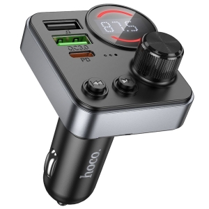 Transmiter FM Bluetooth Hoco E86, 2x USB A 1x USB C PD 48W, QC 3.0, barva černá