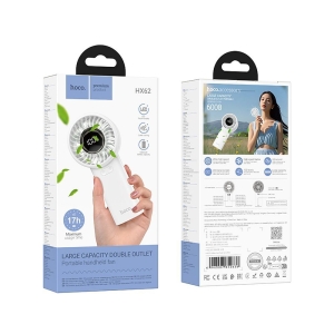 Mini přenosný ventilátor Hoco HX62, digitální display, 5 rychlostí, barva bílá