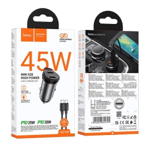 CL adaptér HOCO NZ16B, 2x USB C, kabel USB C na USB C, PD 45W, barva šedá
