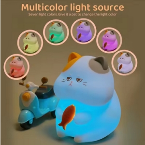 LED noční silikonová lampička Grumpy Cat, 3 režimy svícení, časovač, bílá