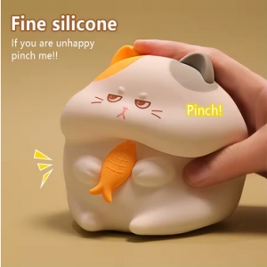 LED noční silikonová lampička Grumpy Cat, 3 režimy svícení, časovač, bílá