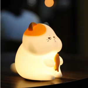 LED noční silikonová lampička Grumpy Cat, 3 režimy svícení, časovač, bílá