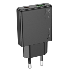 Cestovní nabíječ HOCO N38 Ultra Thin (šířka 14mm) 1x USB A, 1x USB C, QC 3.0 PD 20W, barva černá