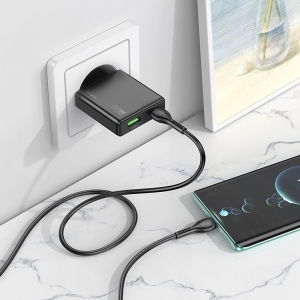 Cestovní nabíječ HOCO N38 Ultra Thin (šířka 14mm) 1x USB A, 1x USB C, QC 3.0 PD 20W, barva černá