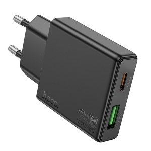 Cestovní nabíječ HOCO N38 Ultra Thin (šířka 14mm) 1x USB A, 1x USB C, QC 3.0 PD 20W, barva černá