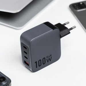 Nabíječka telefonu Forcell F-Energy GaN 3 x USB C + USB A QC4.0 PD 100W, šedá