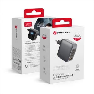 Nabíječka telefonu Forcell F-Energy GaN 3 x USB C + USB A QC4.0 PD 100W, šedá