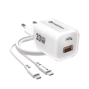 Nabíječka Forcell F-Energy GaN III Crystal Color USB C + USB A QC4.0 PD 33W + kabel USB C na USB C, bílá