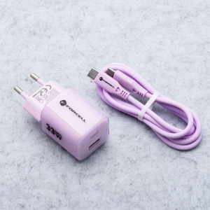 Nabíječka Forcell F-Energy GaN III Crystal Color USB C + USB A QC4.0 PD 33W + kabel USB C na USB C, fialová