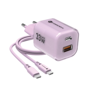 Nabíječka Forcell F-Energy GaN III Crystal Color USB C + USB A QC4.0 PD 33W + kabel USB C na USB C, fialová
