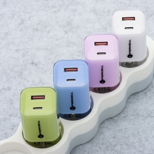 Nabíječka Forcell F-Energy GaN III Crystal Color USB C + USB A QC4.0 PD 33W + kabel USB C na USB C, modrá