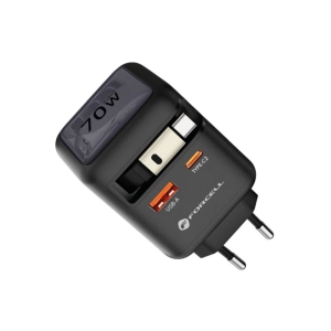 Forcell F-Energy GaN USB C + USB A + navíjecí kabel USB C PD 70W QC 4.0 3A 70W, šedý