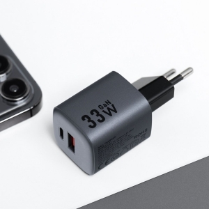Nabíječka telefonu Forcell F-Energy GaN USB C + USB A QC4.0 PD 33W, šedá