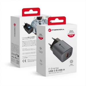 Nabíječka telefonu Forcell F-Energy GaN USB C + USB A QC4.0 PD 33W, šedá