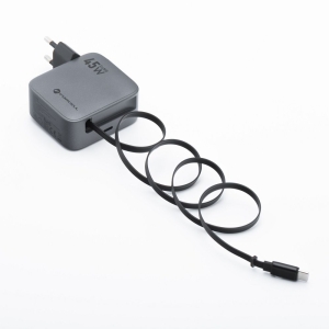 Nabíječka do zásuvky Forcell F-Energy GaN USB C + zatahovací kabel USB C QC4.0 PD 45W, šedá