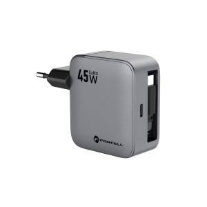 Nabíječka do zásuvky Forcell F-Energy GaN USB C + zatahovací kabel USB C QC4.0 PD 45W, šedá