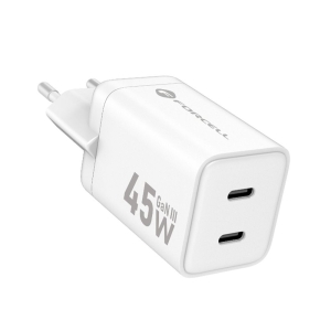 Nabíječka telefonu Forcell F-Energy Mini GaN III 2 x USB C QC4.0 PD 45W, bílá