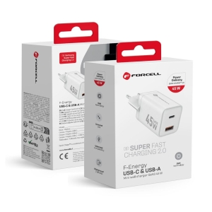 Nabíječka telefonu Forcell F-Energy Mini GaN III USB C + USB A QC4.0 PD 45W, bílá