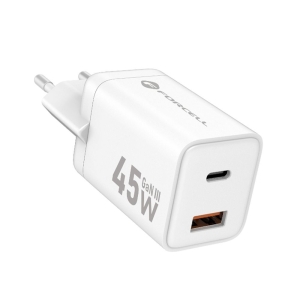 Nabíječka telefonu Forcell F-Energy Mini GaN III USB C + USB A QC4.0 PD 45W, bílá