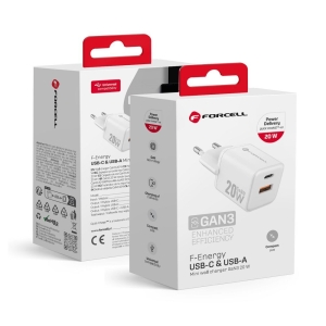 Nabíječka telefonu Forcell F-Energy Mini GaN III USB C + USB A QC4.0 PD 20W, bílá