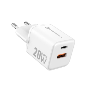 Nabíječka telefonu Forcell F-Energy Mini GaN III USB C + USB A QC4.0 PD 20W, bílá