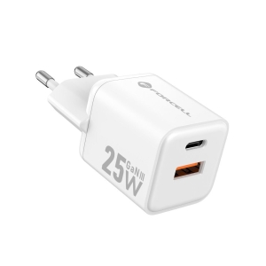 Nabíječka telefonu Forcell F-Energy Mini GaN III USB C + USB A QC4.0 PD 25W, bílá