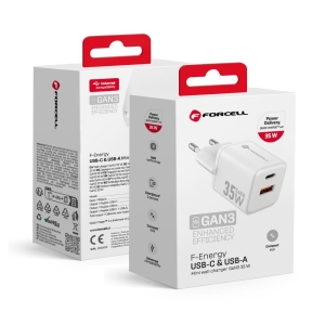 Nabíječka telefonu Forcell F-Energy Mini GaN III USB C + USB A QC4.0 PD 35W, bílá