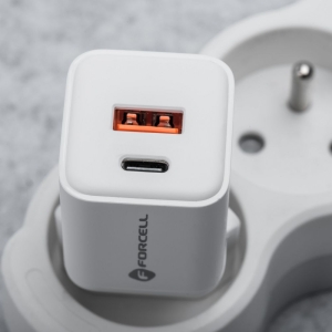 Nabíječka telefonu Forcell F-Energy Mini GaN III USB C + USB A QC4.0 PD 35W, bílá