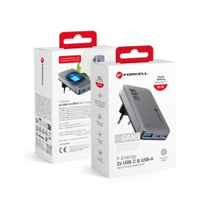 Nabíječka telefonu Forcell F-Energy Ultra Slim GaN III 2 x USB C + USB A QC4.0 PD 65W, šedá