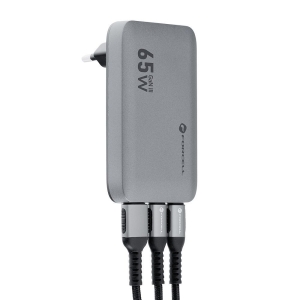 Nabíječka telefonu Forcell F-Energy Ultra Slim GaN III 2 x USB C + USB A QC4.0 PD 65W, šedá