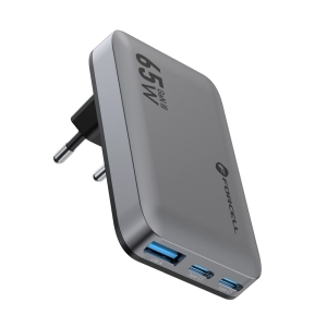 Nabíječka telefonu Forcell F-Energy Ultra Slim GaN III 2 x USB C + USB A QC4.0 PD 65W, šedá