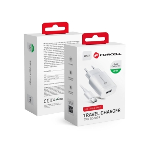 Nabíječka telefonu Forcell F-Energy USB A QC3.0 PD 18W + kabel USB A na USB C, bílá