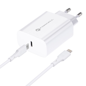 Nabíječka do zásuvky Forcell F-Energy USB C QC4.0 PD 20W + kabel USB C na Lightning, bílá
