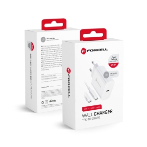 Nabíječka telefonu Forcell F-Energy USB C QC4.0 PD 25W + kabel USB C na USB C, bílá