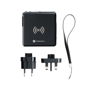 Multifunkční nabíječka Forcell F-Energy 5v1 USB A + USB C PD 20W + kabel USB C / Lightning + powerbanka 10000 mAh + bezdrátové nabíjení 15W černá