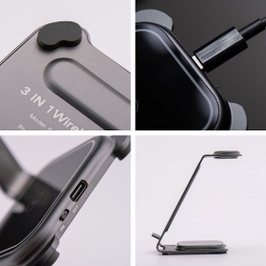Indukční nabíječka Forcell F-Energy 3v1 Simply Charge, hliníková, kompatibilní s Apple Watch a Samsung Watch, šedá
