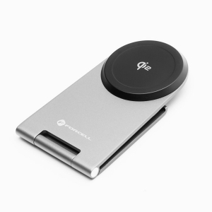 Bezdrátová nabíječka Forcell F-Energy Flip Charge USB-C Qi2 15W kompatibilní s MagSafe, stříbrná