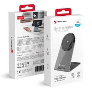 Bezdrátová nabíječka Forcell F-Energy Flip Charge USB-C Qi2 15W kompatibilní s MagSafe, stříbrná