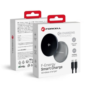 Forcell F-Energy Smart Charge USB C Qi2 15W MagSafe kompatibilní indukční nabíječka s odnímatelným 1,5m kabelem, stříbrná