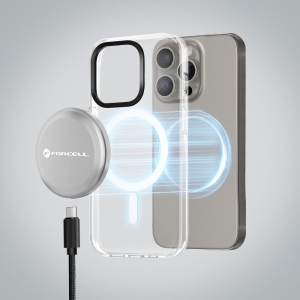 Forcell F-Energy Smart Charge USB C Qi2 15W MagSafe kompatibilní indukční nabíječka s odnímatelným 1,5m kabelem, stříbrná