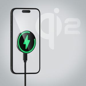 Forcell F-Energy Smart Charge USB C Qi2 15W MagSafe kompatibilní indukční nabíječka s odnímatelným 1,5m kabelem, stříbrná