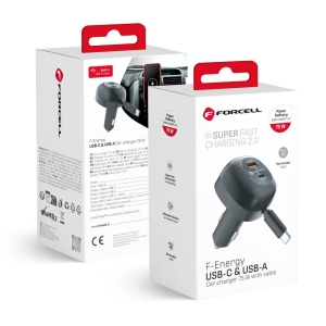 Autonabíječka Forcell F-Energy Alu USB C + USB A + navíjecí kabel USB C PD QC4.0 SFC2.0 3A 75W černá