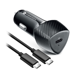 Autonabíječka Forcell F-Energy Carbon USB C QC3.0 PD 3A 20W + kabel USB C na USB C, černá