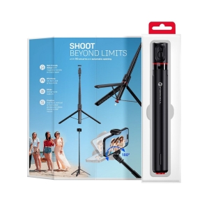 FORCELL F-GRIP automatická selfie tyč (33 až 177cm) s bezdrátovým dálkovým ovládáním, stativ, černá