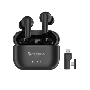 TWS sluchátka do uší Forcell F-Audio Super Clear Calls, ANC + ENC + DONGLE (bluetooth adaptér 2,04GHz), černá